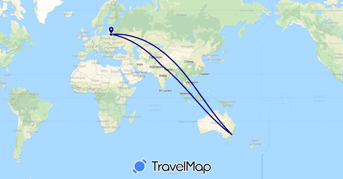 TravelMap itinerary: driving in Australia, India, Lithuania (Asia, Europe, Oceania)